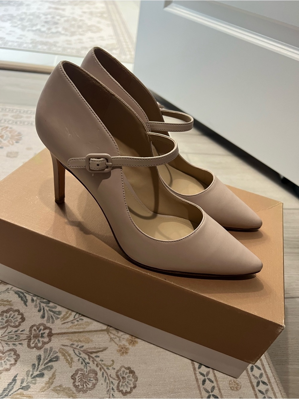 Via Spiga Beige Pointed-Toe Mary Jane Pumps